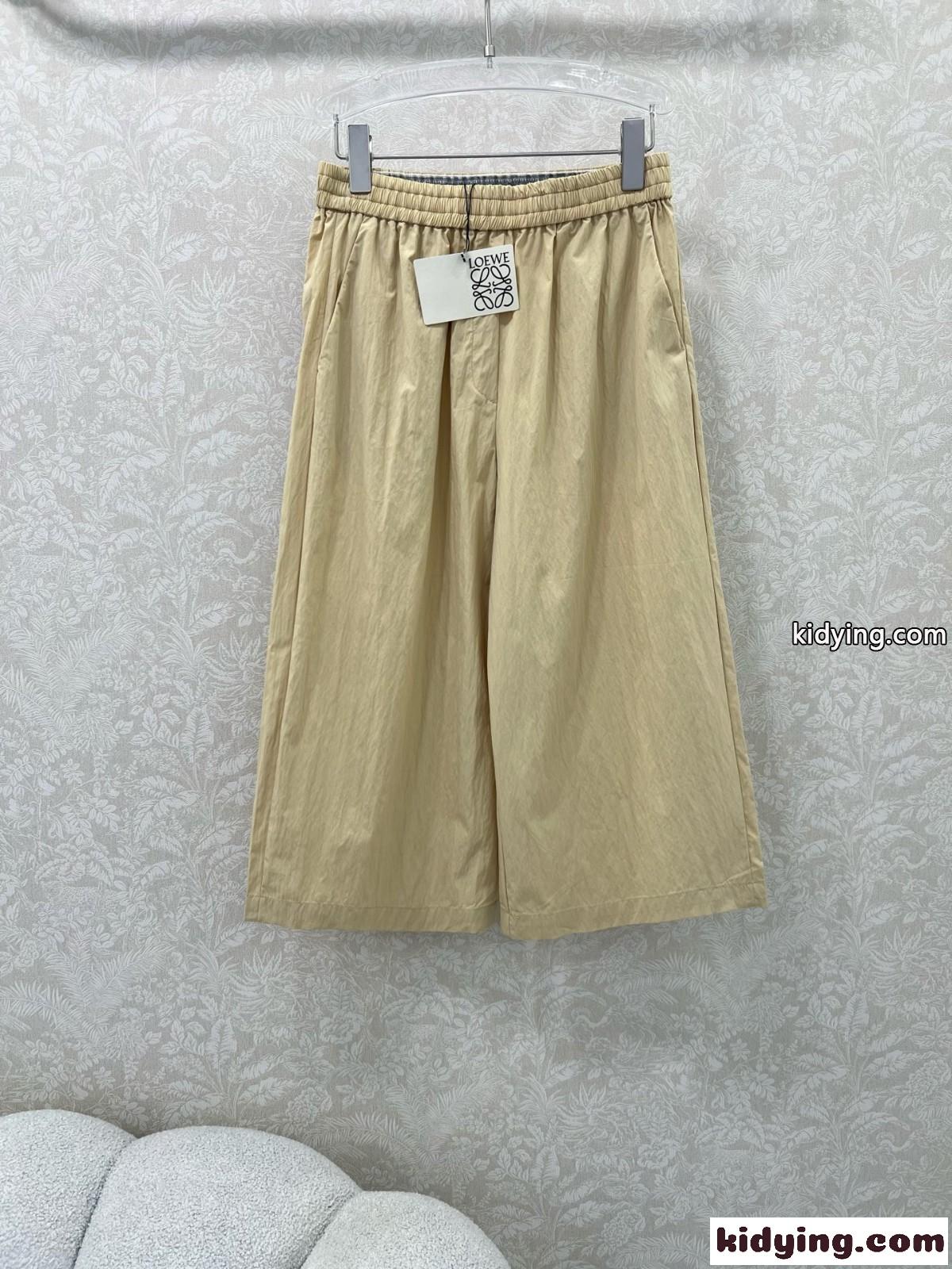 ロエベ パンツ コピー レディース ゆったり クロップド トラウザーズ カーキ-0