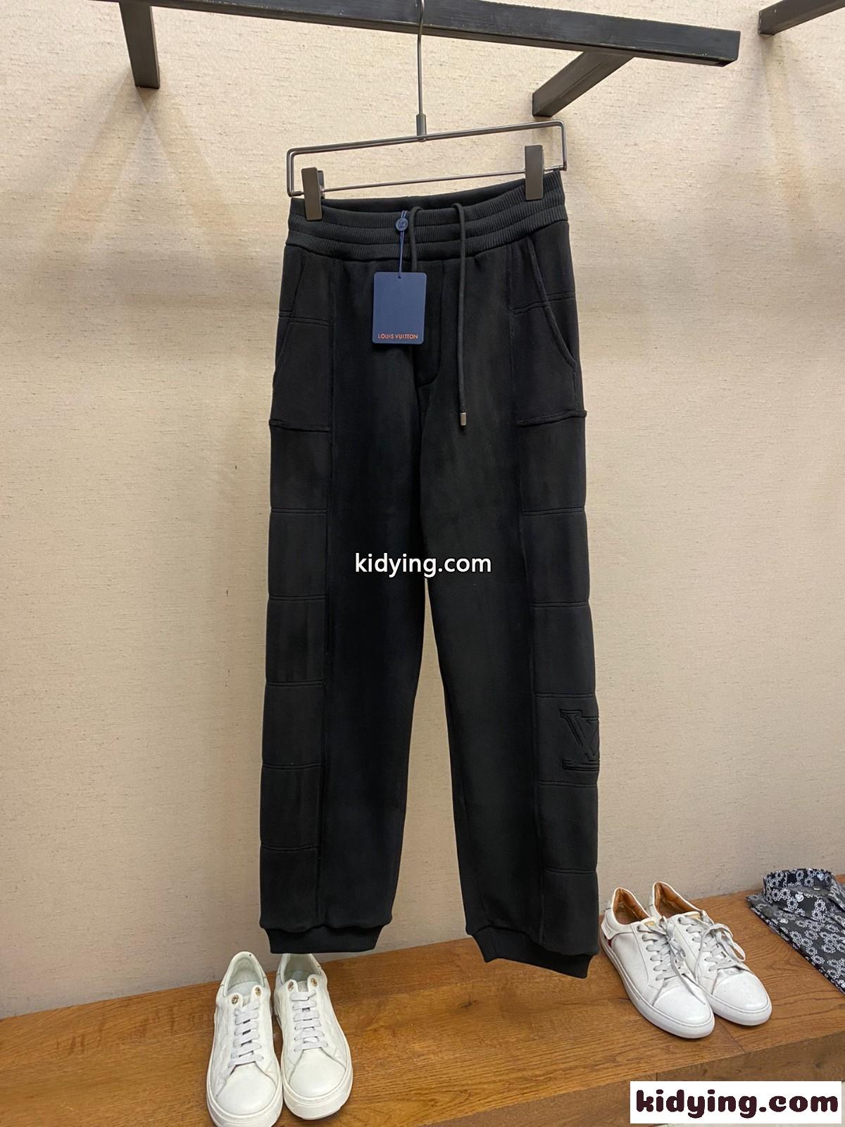 キルテッドテクスチャーウールパンツ ルイヴィトン パンツ コピー ブラック-0