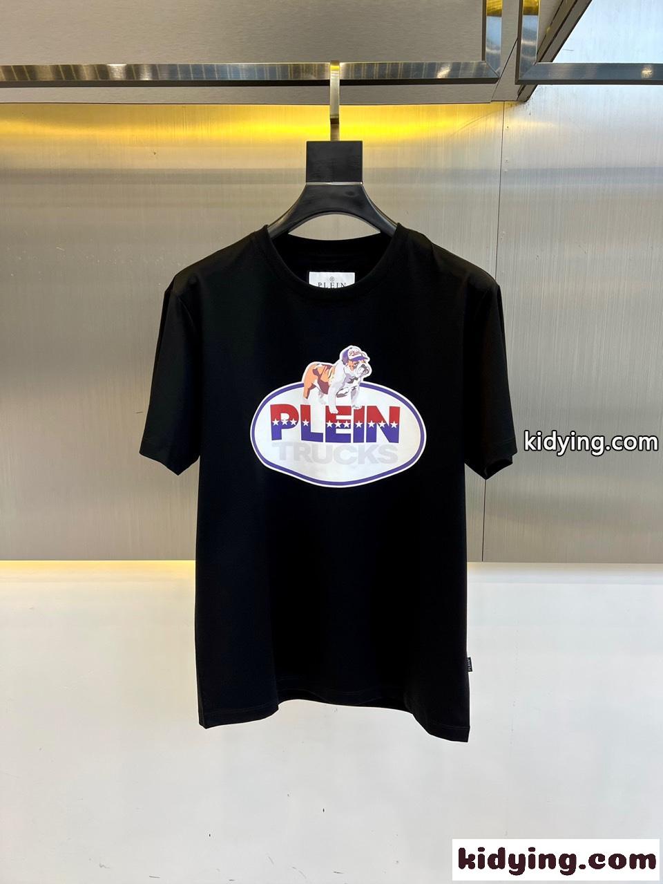 ロゴプリント クルーネック 半袖Tシャツ フィリッププレイン Tシャツ コピー ブラック-0