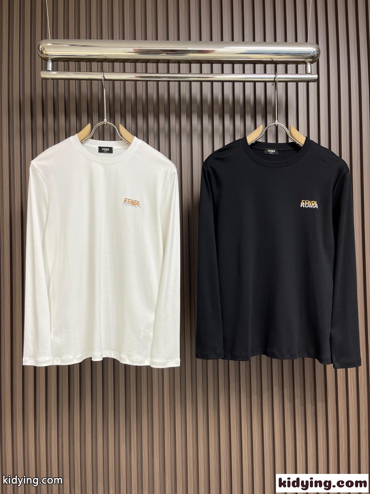 シンプル 合わせやすい ロゴ 長袖Tシャツ フェンディ Tシャツ コピー クルーネック-0
