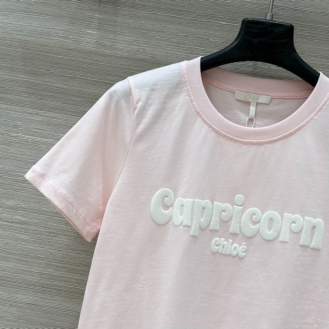 コットンジャージー CAPRICORNTシャツ クロエ Tシャツ スーパーコピー ピンク-1