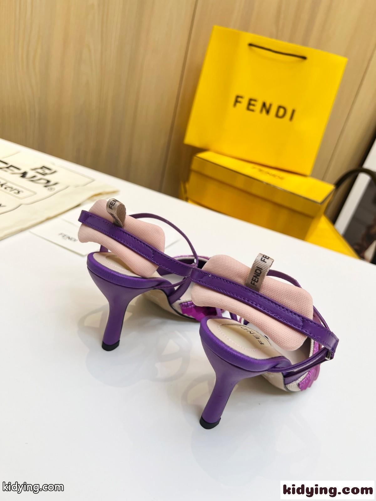 パープルスパンコール スリングバックシューズ ハイヒール フェンディ サンダル コピー レディース-3