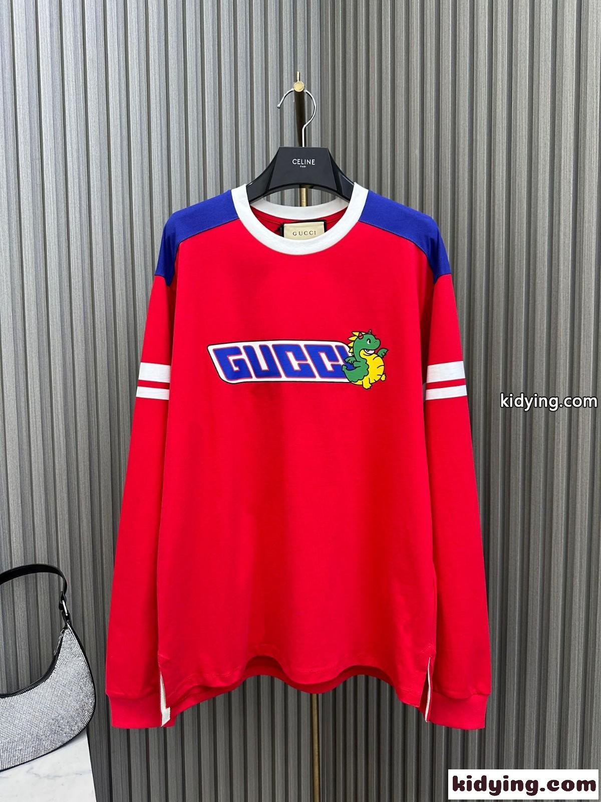可愛い ロゴプリント グッチ Tシャツ コピー クルーネック 長袖Tシャツ-1