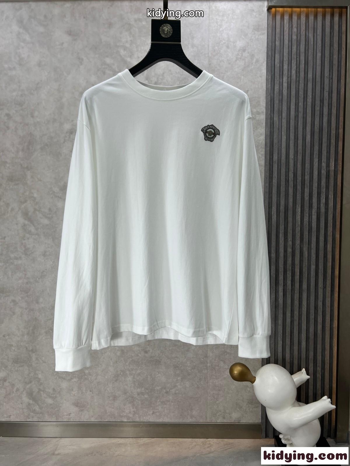 ヴェルサーチェ Tシャツ コピー シンプル ロゴ クルーネック 長袖Tシャツ ホワイト-0