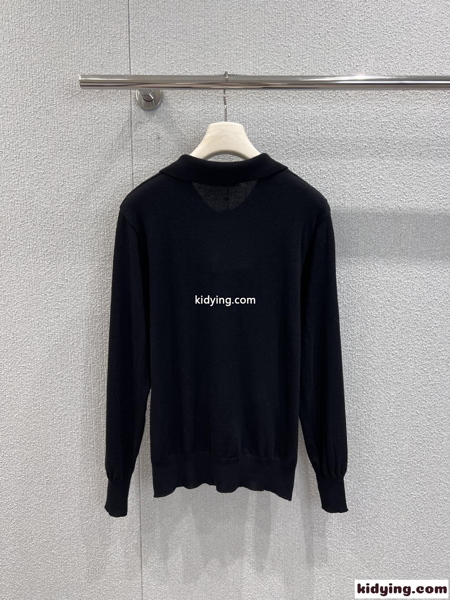 洗練された ウール&カシミヤ ニットポロ アレキサンダーワング ニット 偽物 ブラック-1