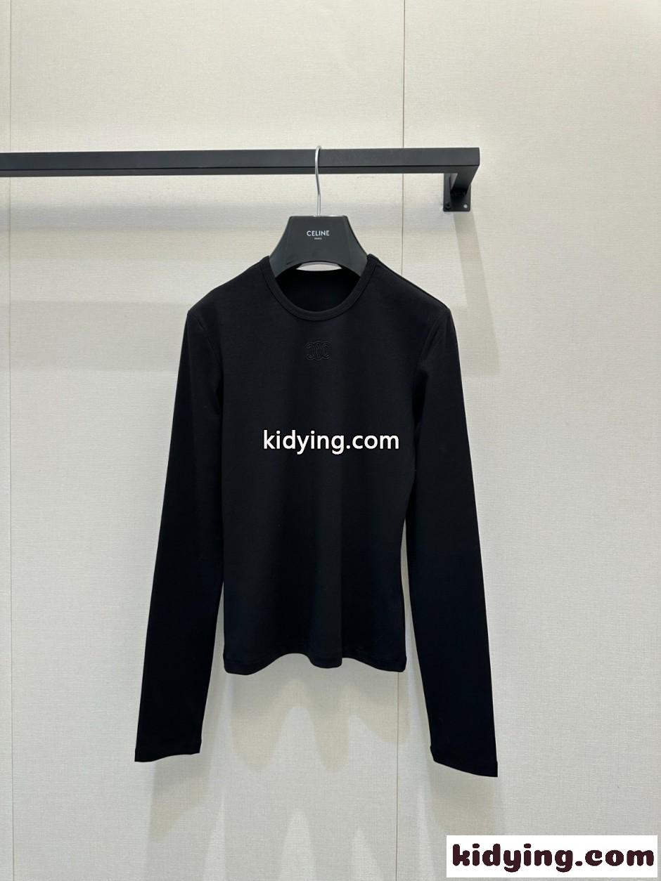 シンプル トリオンフ 長袖Tシャツ セリーヌ Tシャツ コピー ブラック-0