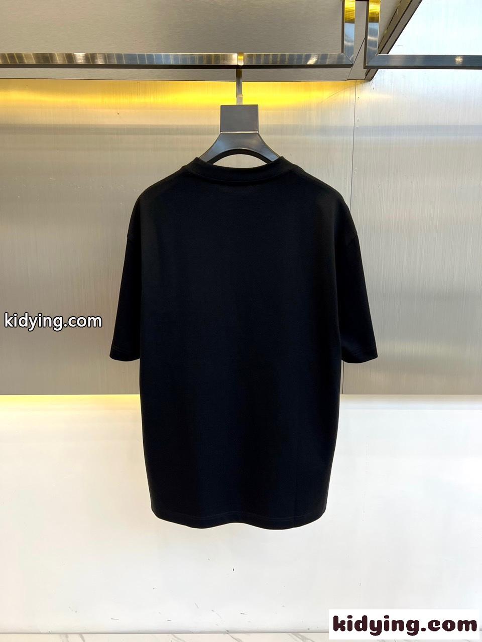 お洒落 コットン 半袖Tシャツ バーバリー Tシャツ コピー クルーネック ブラック-4