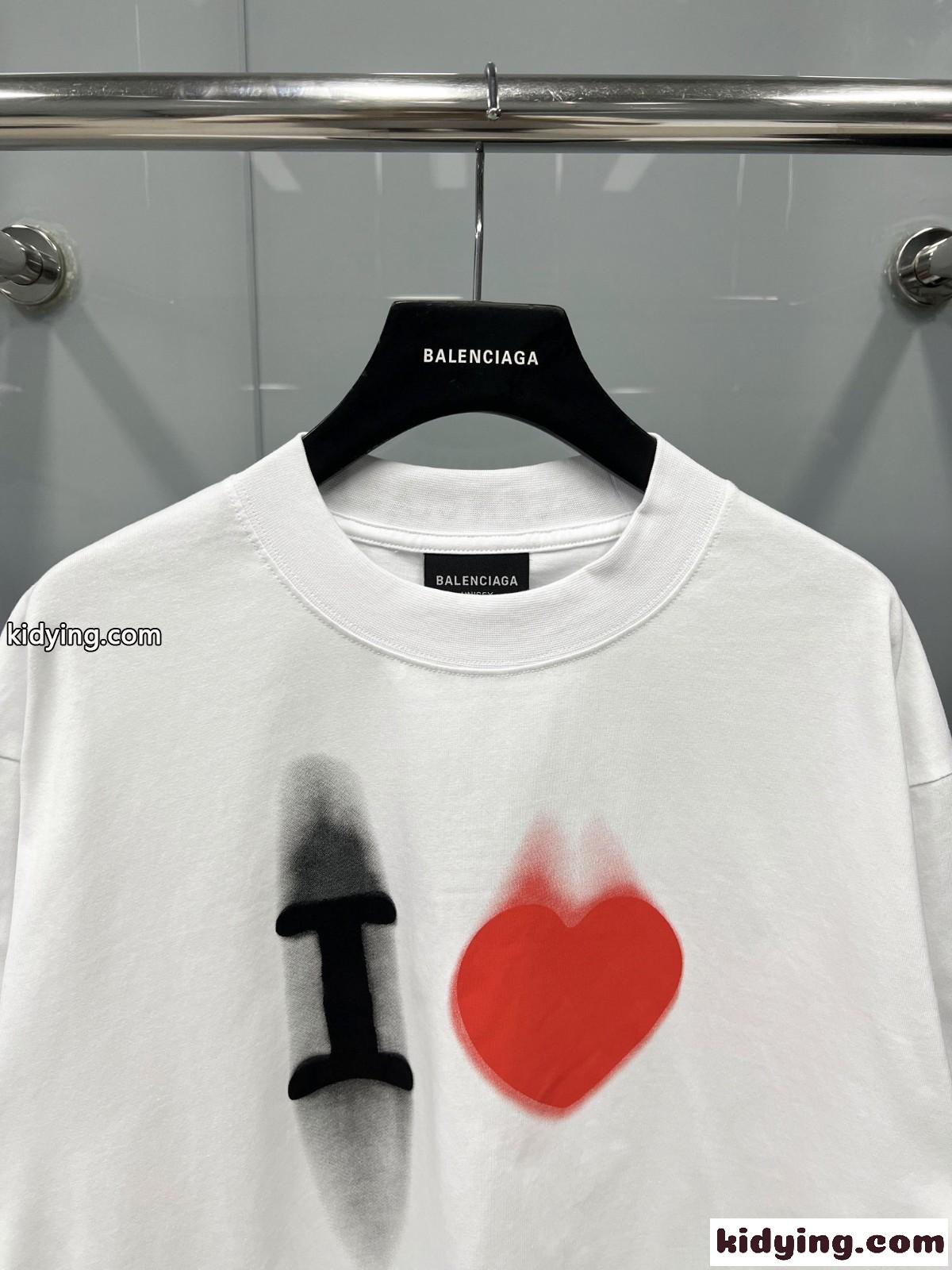 ユニセックス カジュアル I Love プリント 半袖Tシャツ バレンシアガ Tシャツ コピー ホワイト-2