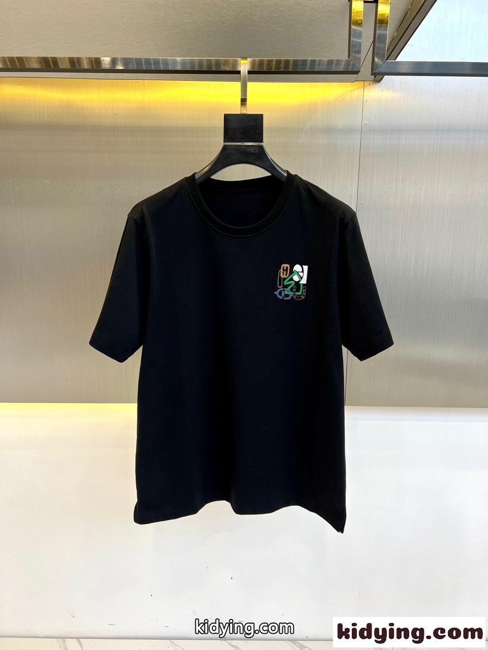 上品 カジュアル コットン 半袖Tシャツ エルメス Tシャツ 偽物 クルーネック ブラック-0