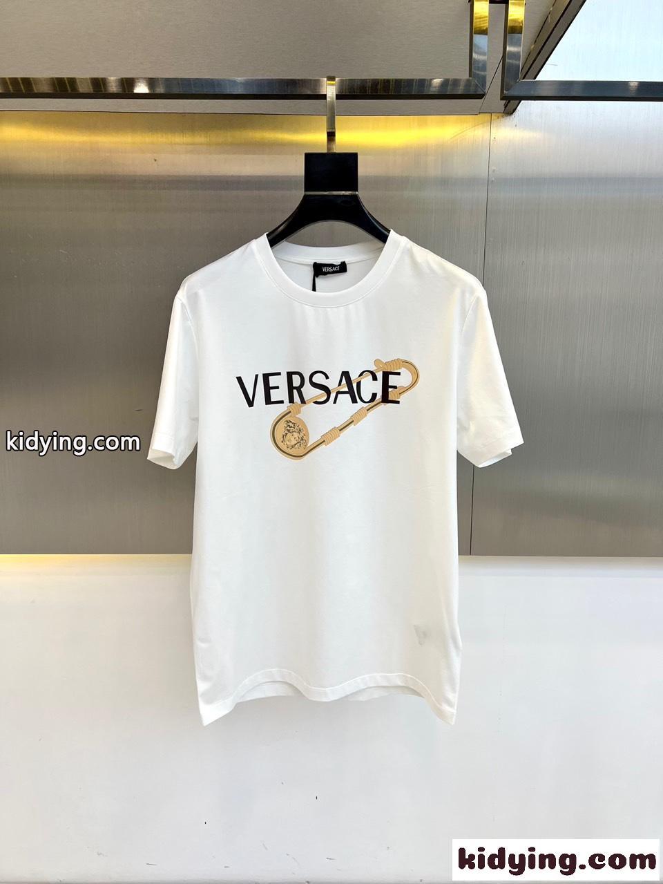 カジュアル ロゴ クルーネック 半袖Tシャツ ヴェルサーチェ Tシャツ 偽物 ホワイト-0