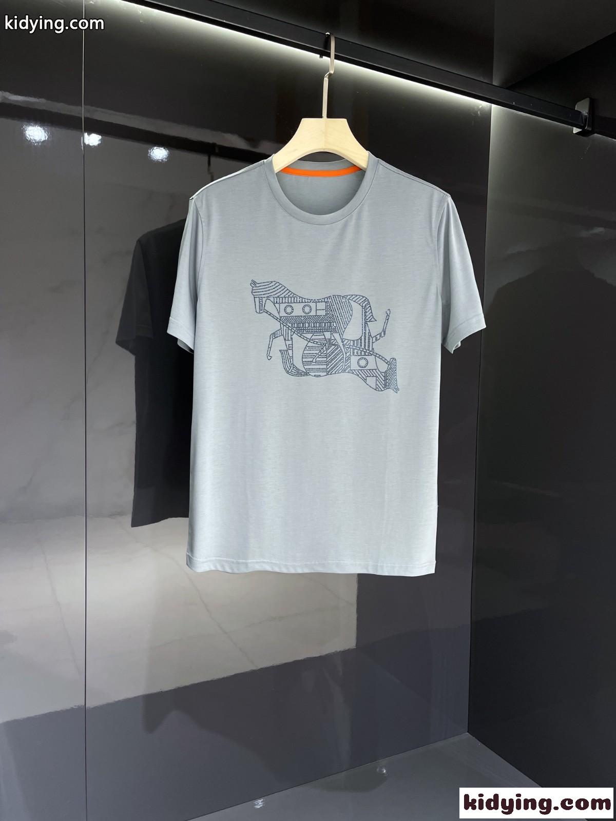 カジュアル 薄手 ラインストーン クルーネック エルメス 半袖tシャツ コピー シルケット コットン トップス-3