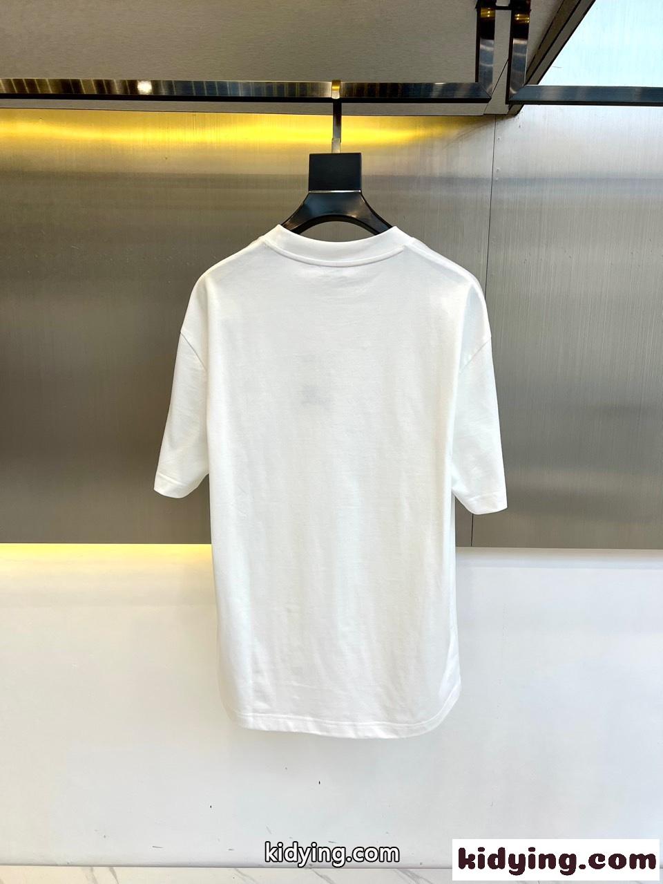 お洒落 コットン 半袖Tシャツ バーバリー Tシャツ コピー クルーネック ホワイト-3