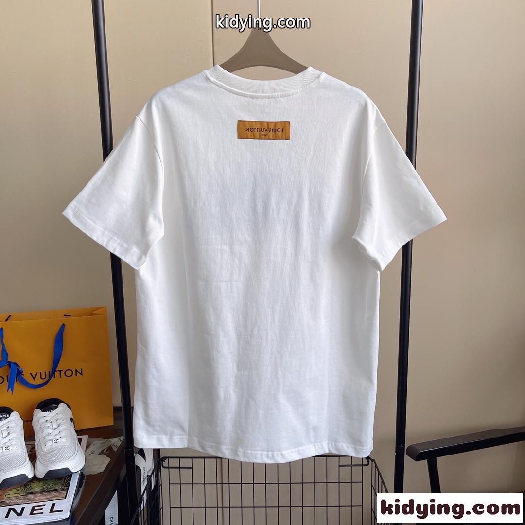 ユニセックス ベーシック ロゴ ルイ・ヴィトン Tシャツ コピー ゆったり カジュアル 半袖 トップス ホワイト ブラック-4