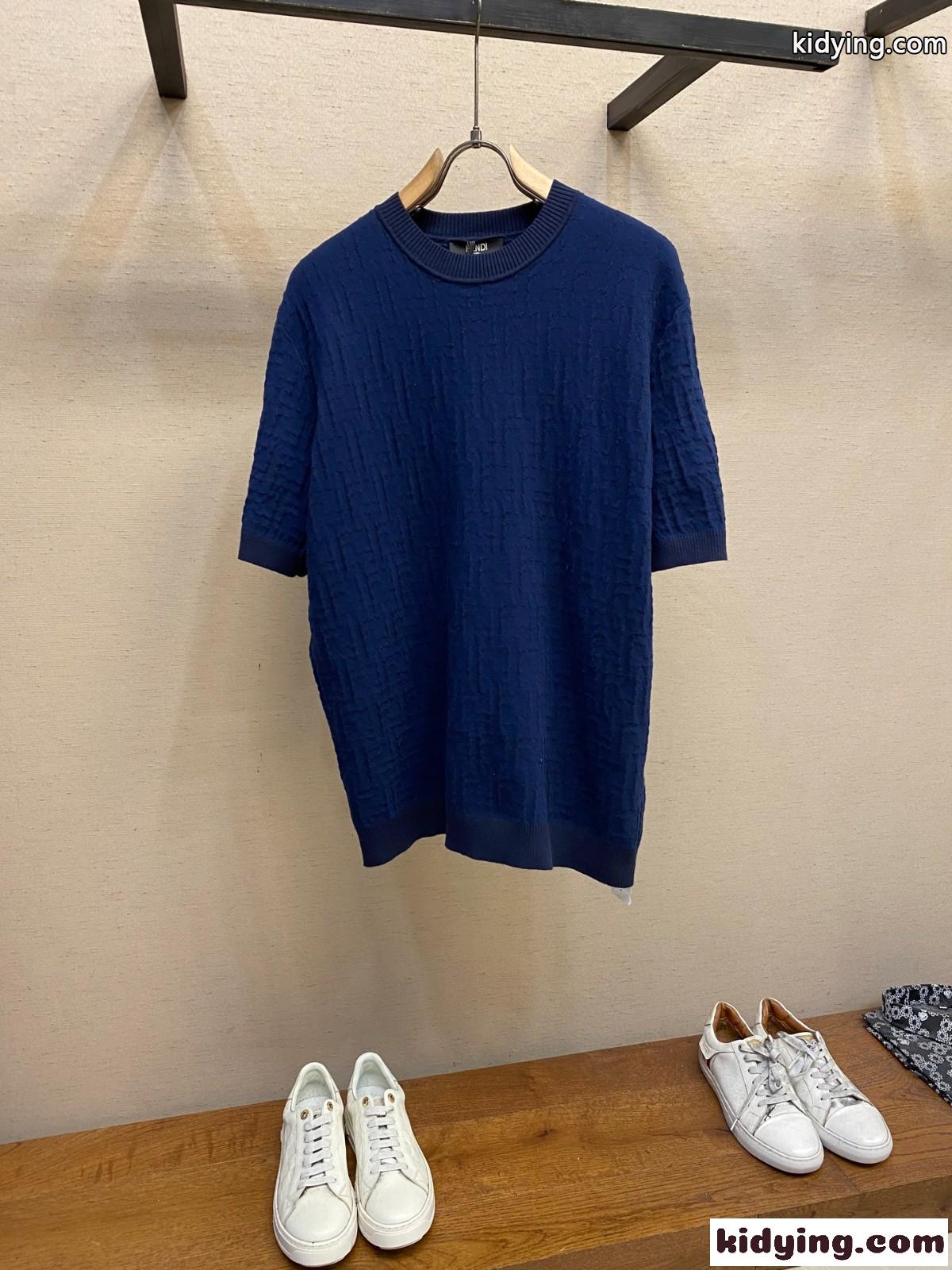 コットン FFセレリア 半袖セーター フェンディ ニット コピー ブルー-0