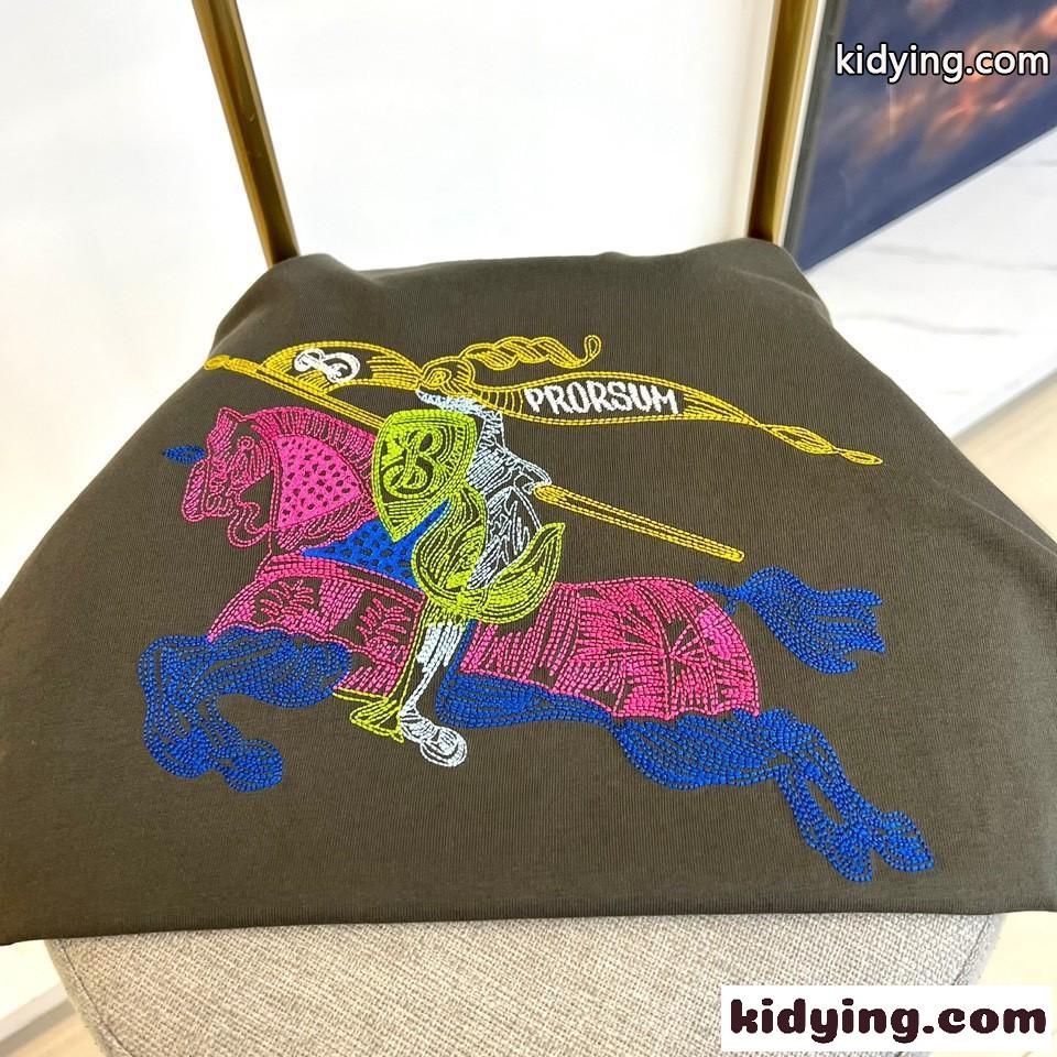 マルチカラー ロゴ刺繍 クルーネック バーバリー 半袖Tシャツ コピー グレー-2