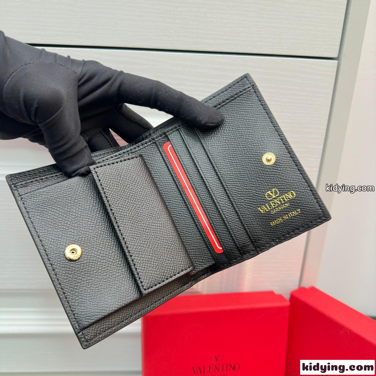 Vロゴ シグネチャー コンパクトウォレット ヴァレンティノ 財布 コピー ブラック-4