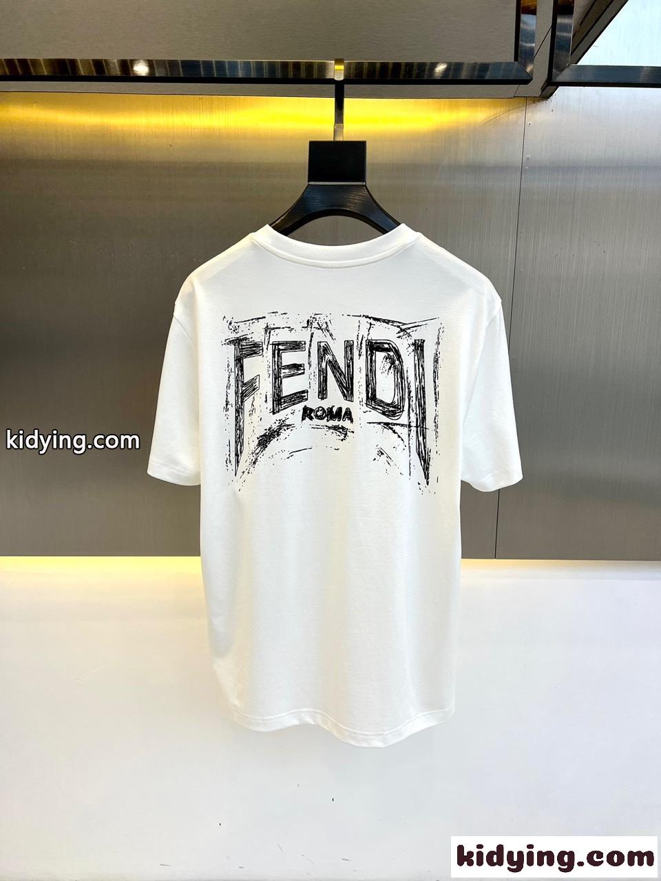おしゃれ カジュアル フェンディ Tシャツ コピー メンズ ロゴ 半袖tシャツ ホワイト-4