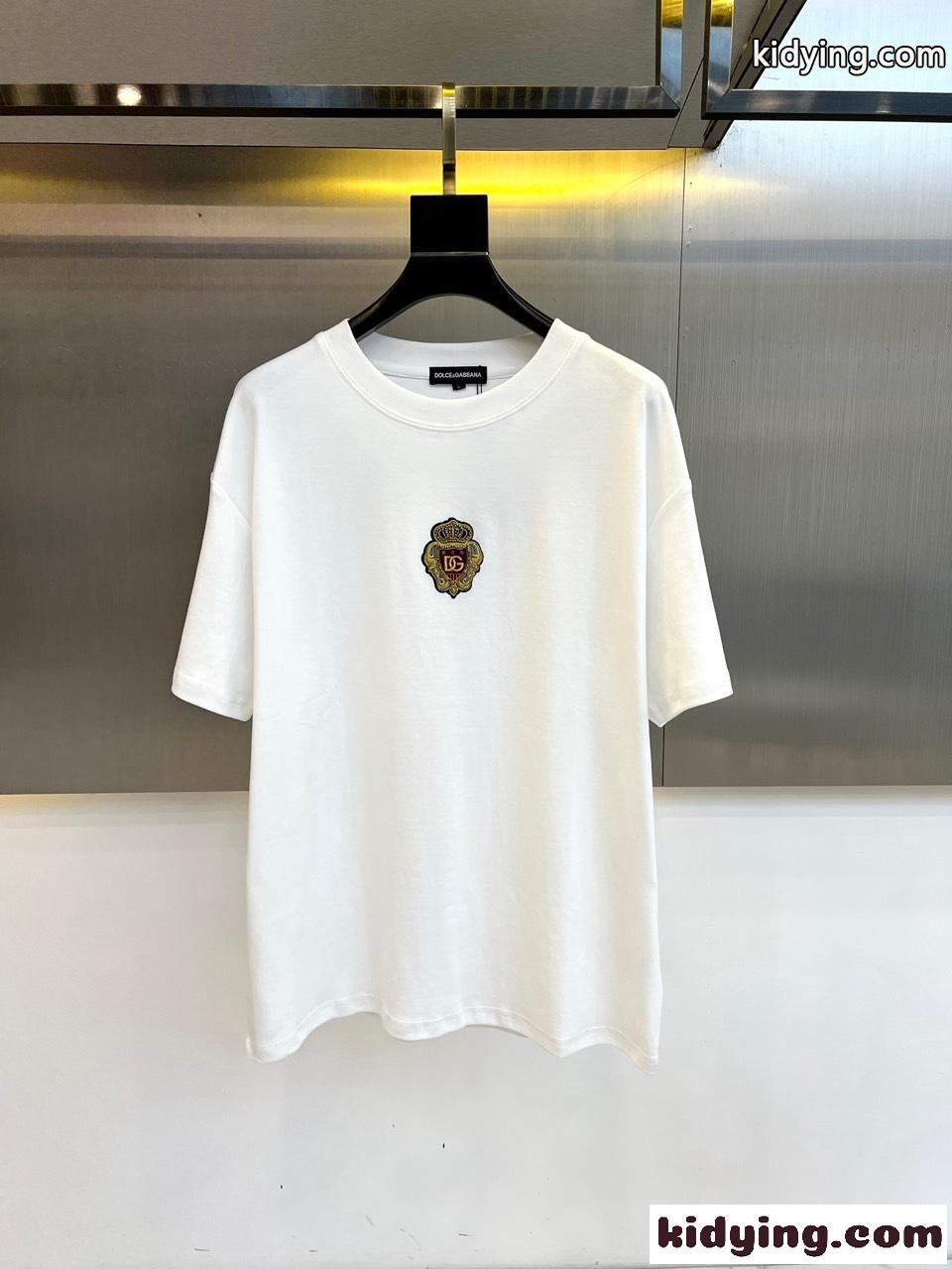 シンプル ロゴパッチ ドルチェ&ガッバーナ 半袖Tシャツ コピー クルーネック ホワイト-0