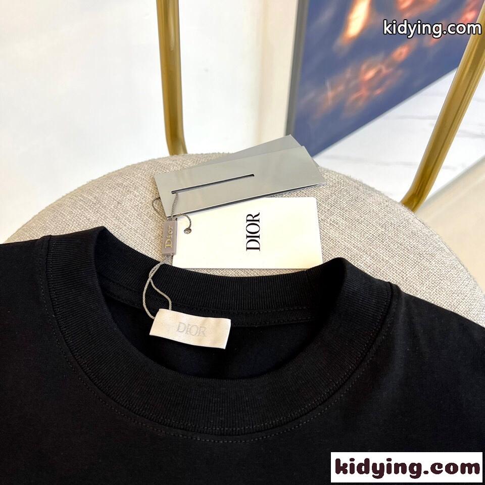 ベーシック 着回し クルーネック 刺繍入り クリスチャン・ディオール Tシャツ コピー ブラック-1