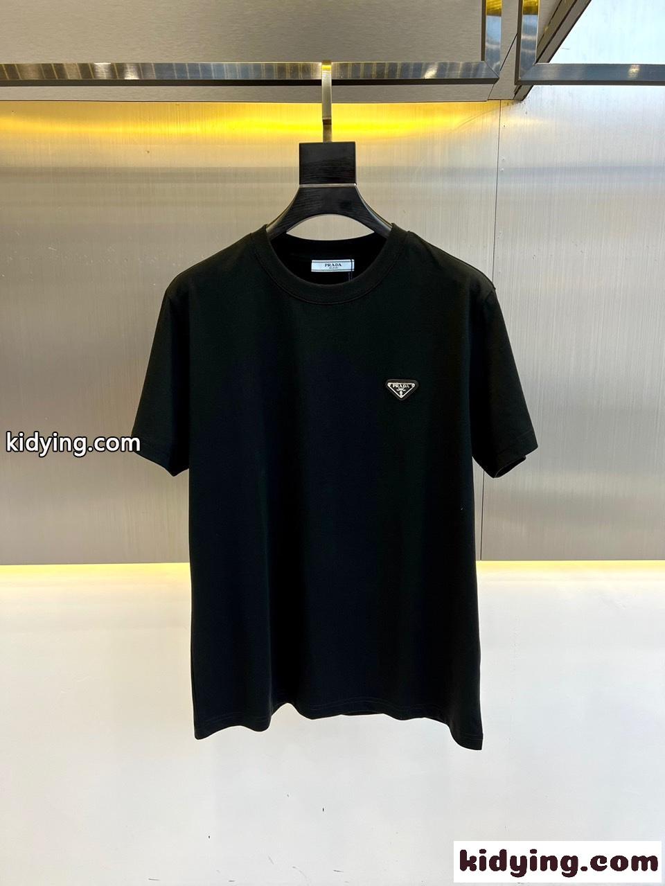 シンプル トライアングルロゴ付き 半袖Tシャツ プラダ Tシャツ コピー ブラック-0