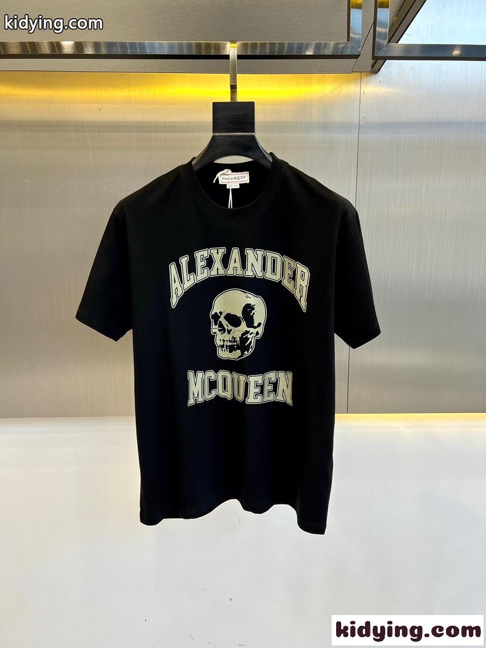 アレキサンダー・マックイーン Tシャツ コピー ロゴプリント コットン 半袖Tシャツ ブラック-0