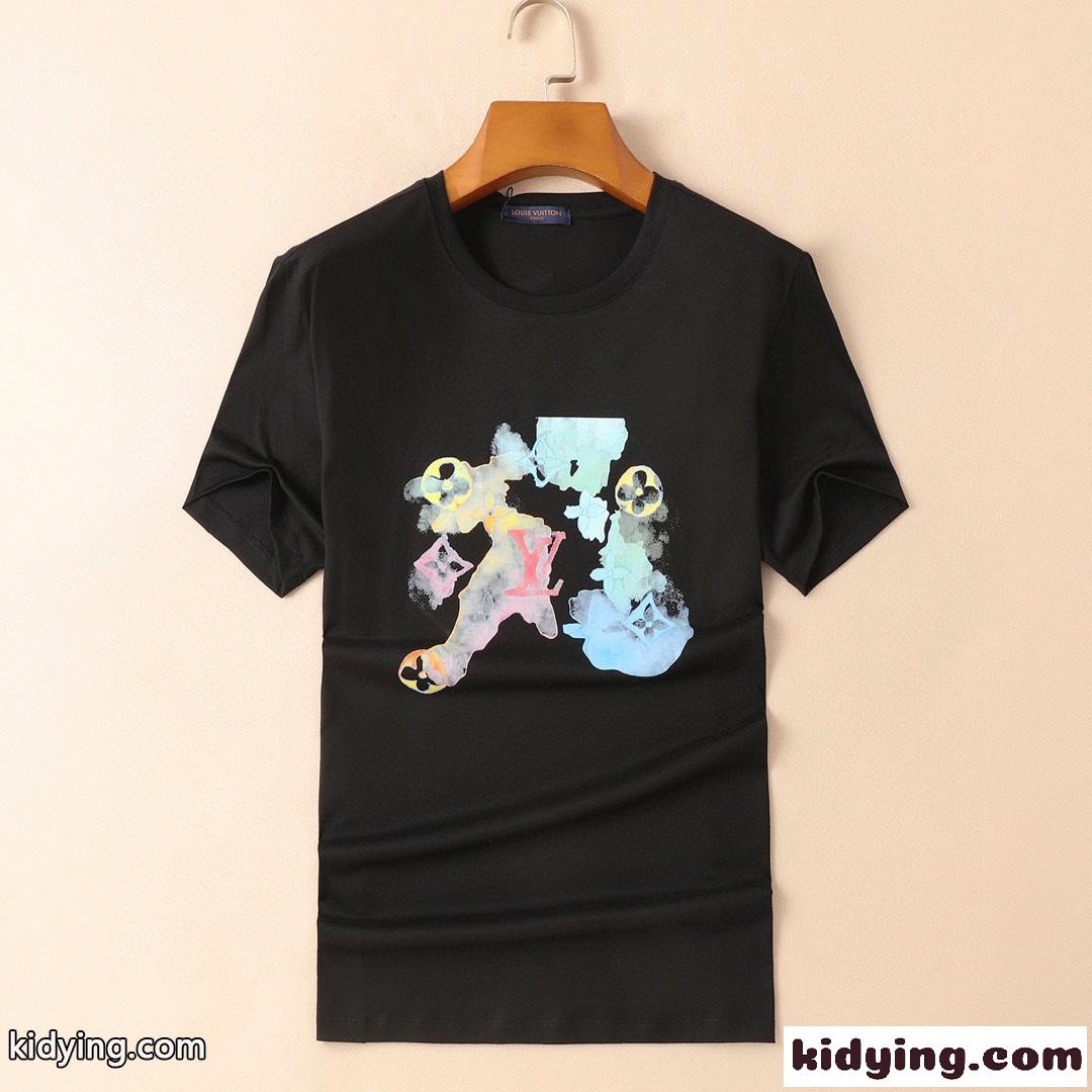 柔らかい 快適 ルイ・ヴィトン tシャツ コピー クルーネック 半袖 おしゃれ カジュアル プリント トップス-0