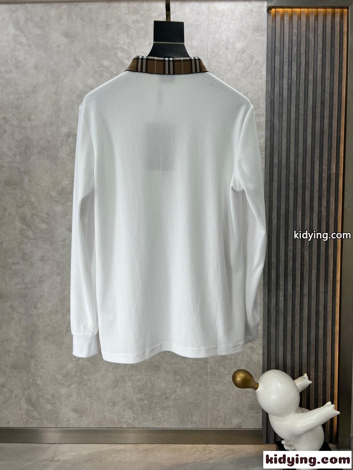 チェックカラー ロングスリーブ ポロシャツ バーバリー Tシャツ コピー ホワイト-1