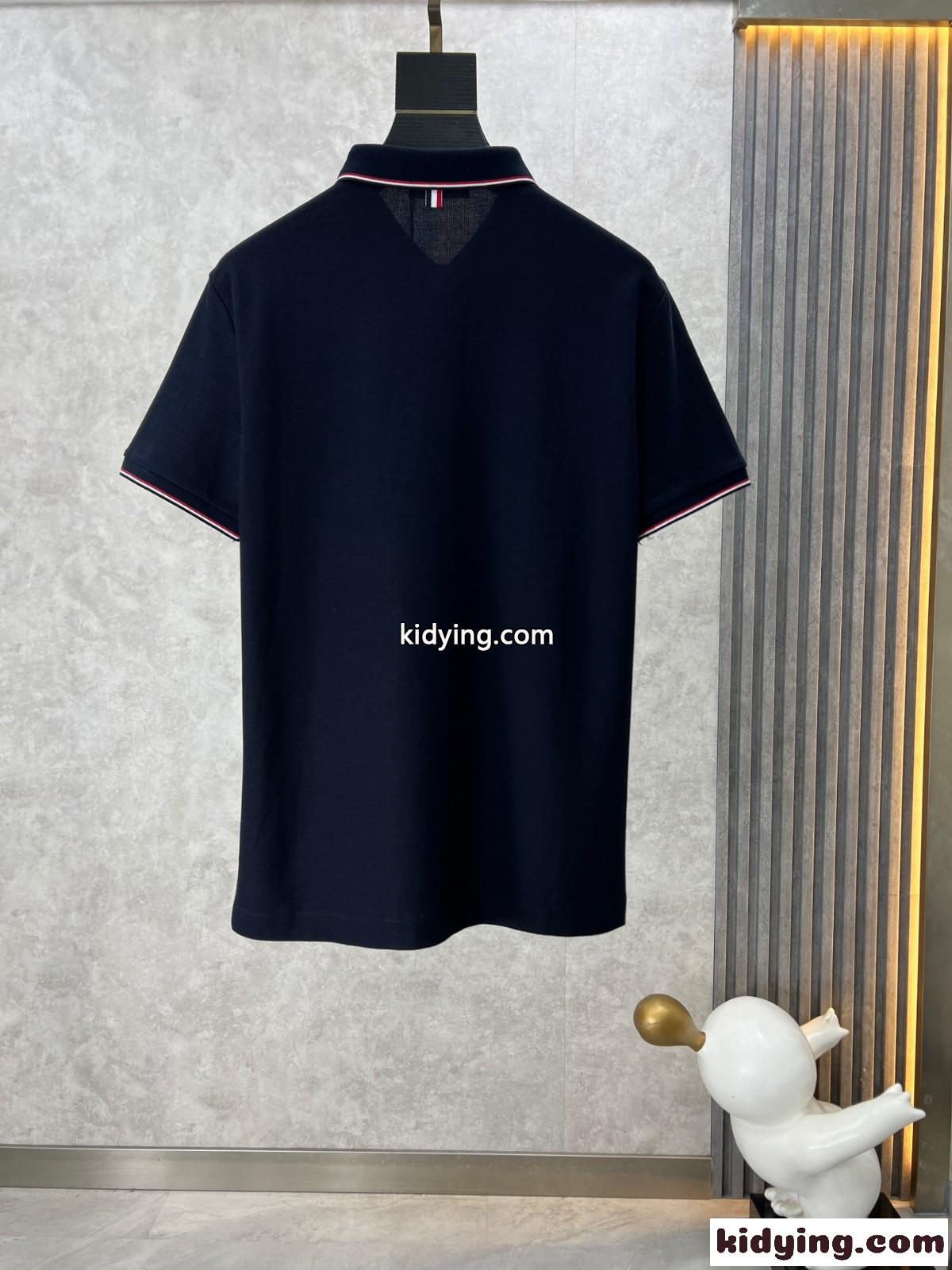 カジュアル ストライプ コットンピケ ポロシャツ トムブラウン 半袖Tシャツ コピー ネイビー-1