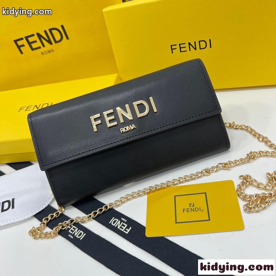 FENDI ROMAコンチネンタル財布 チェーン付きフェンディ 財布 人気 コピー ウォレット ブラック-0