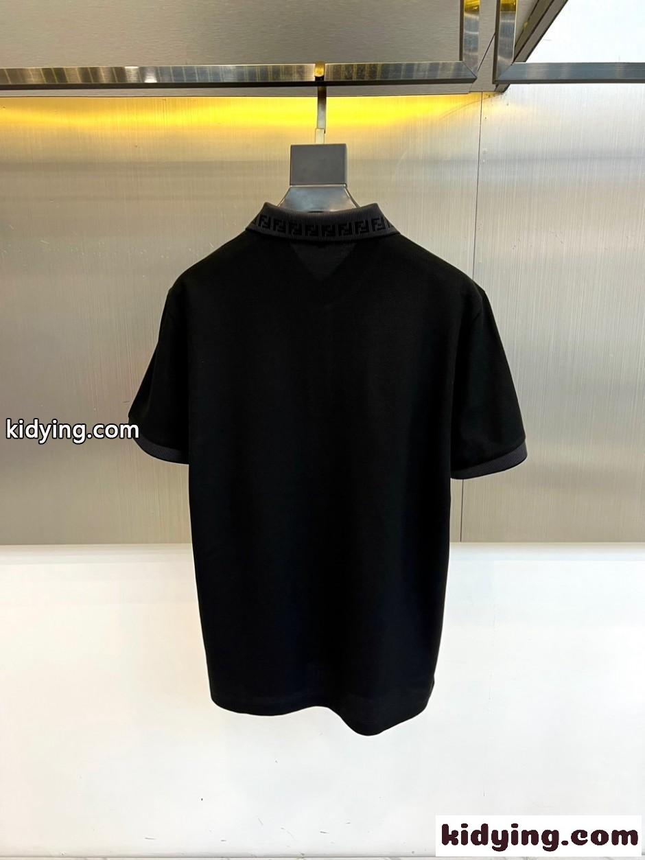 洗練された カジュアル フェンディ Tシャツ 偽物 半袖ポロシャツ ブラック-3