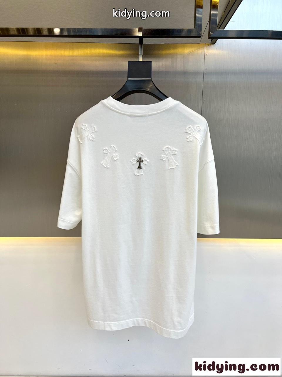 クロムハーツ Tシャツ 偽物 カジュアル クルーネック 半袖Tシャツ ホワイト-4