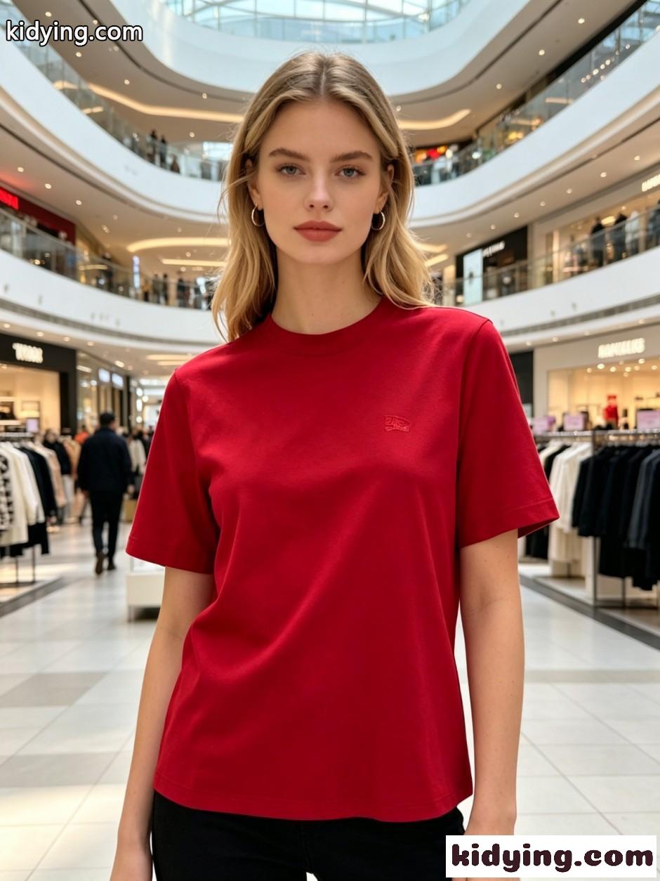 シンプル クルーネック 半袖Tシャツ バーバリー Tシャツ 偽物 コットン レッド-4