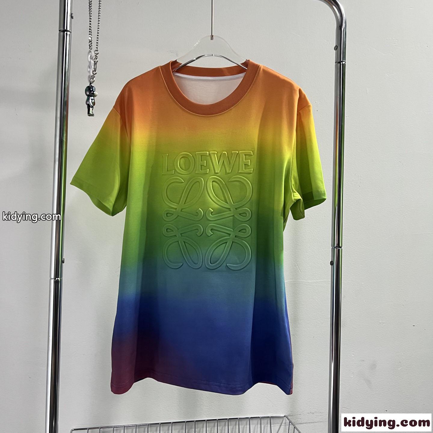 カジュアル おしゃれ ユニセックス レインボー アナグラム 半袖Tシャツ ロエベ Tシャツ コピー-0