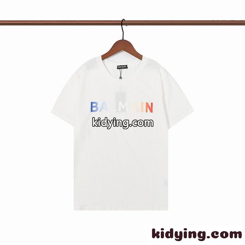 グラデーション ロゴ プリント おしゃれ バルマン Tシャツ コピー 半袖 クルーネック トップス-3