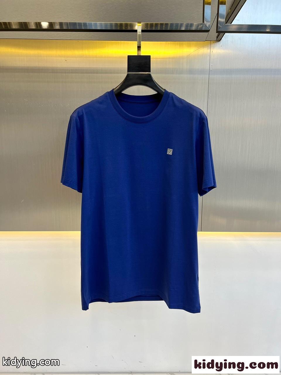 シンプル 合わせやすい クルーネック エルメネジルド・ゼニア 半袖Tシャツ コピー ブルー-0