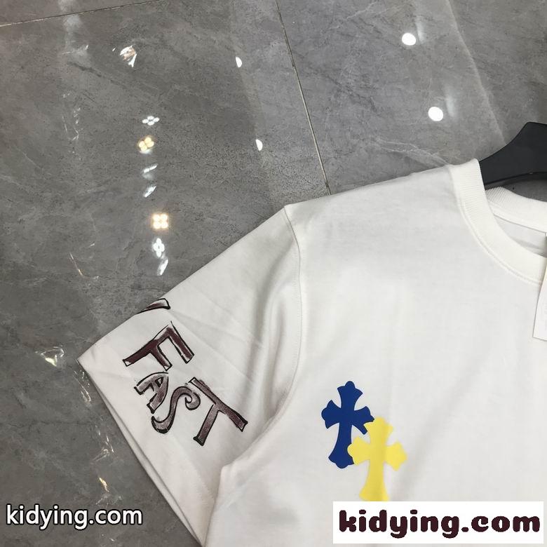オシャレ ロゴ クルーネック 着心地抜群 柔らかい 通気性 クロムハーツ 半袖Tシャツ コピー カジュアル ホワイト ブラック-4