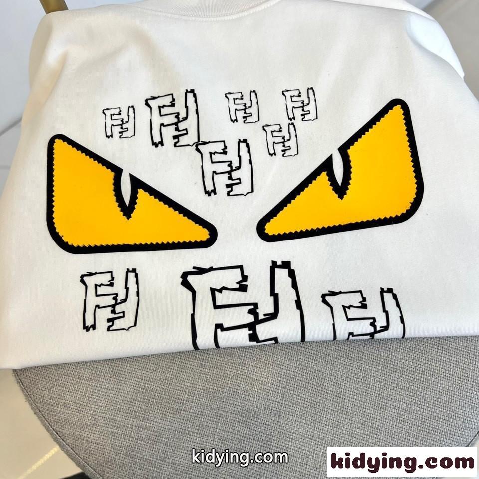 フェンディ Tシャツ 偽物 カジュアル プリント コットン 半袖Tシャツ ホワイト-2
