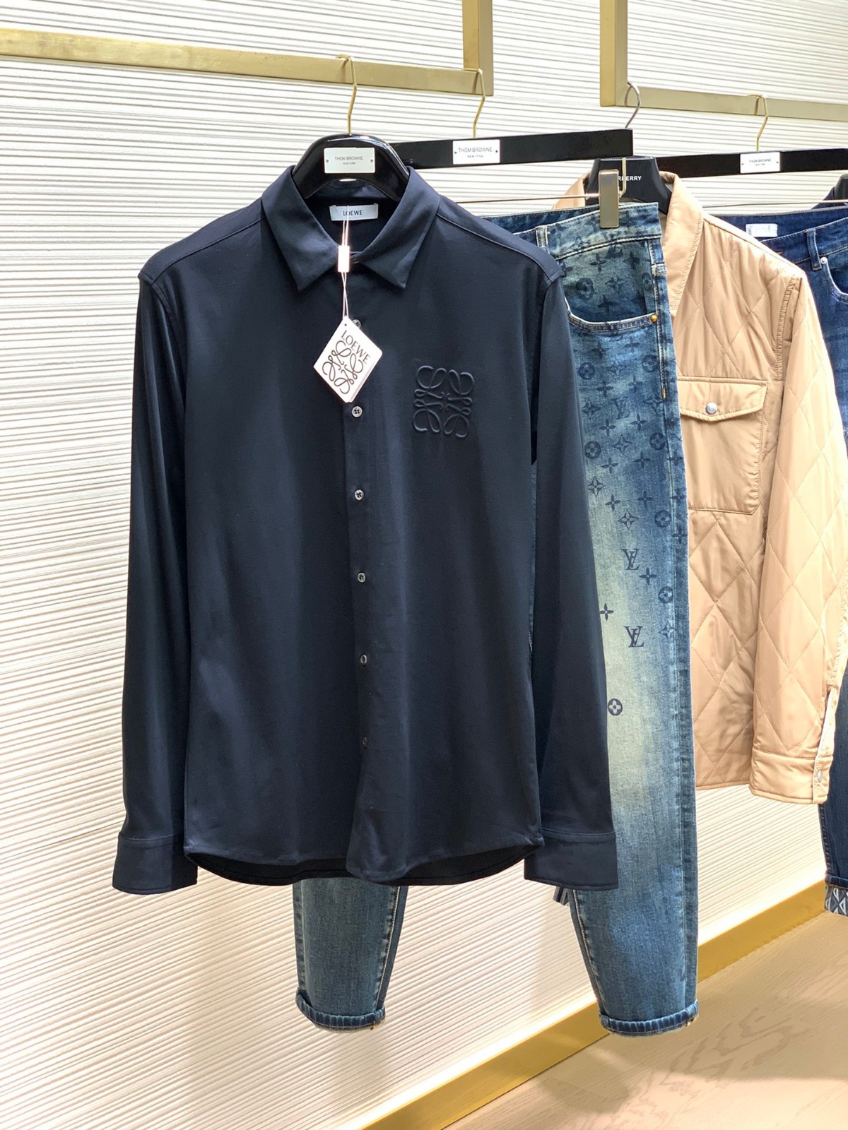 洗練された 上品 アナグラム メンズシャツ ロエベ シャツ コピー ネイビー-0