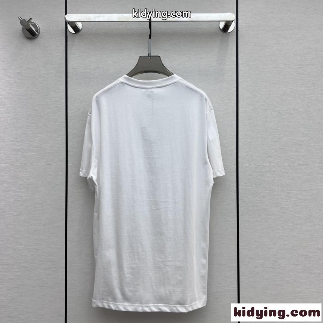 男女兼用 人気 アナグラム 刺繍入り ロエベ Tシャツ コピー コットン 半袖 ホワイト-2