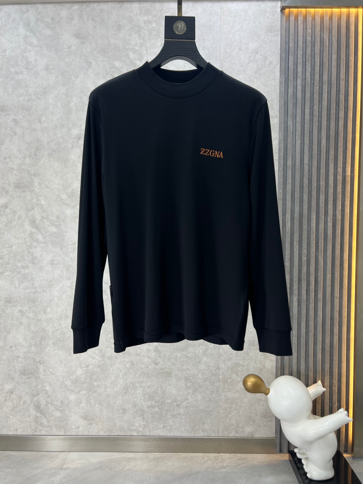 シンプル ロゴ エルメネジルド・ゼニア Tシャツ コピー クルーネック スウェットシャツ ブラック-0