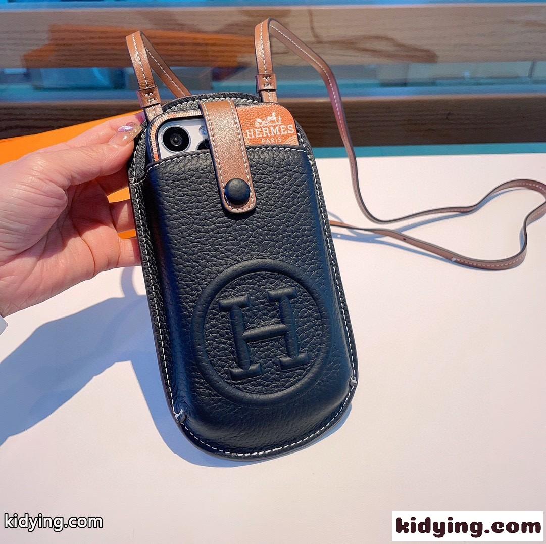 おしゃれ スマホポーチ エルメス アイフォンケース 偽物 ポシェット ブラック-1