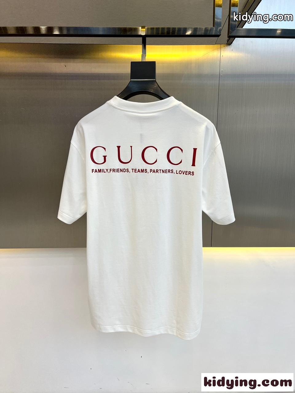ベーシック プリント クルーネック グッチ Tシャツ コピー コットン ホワイト-3