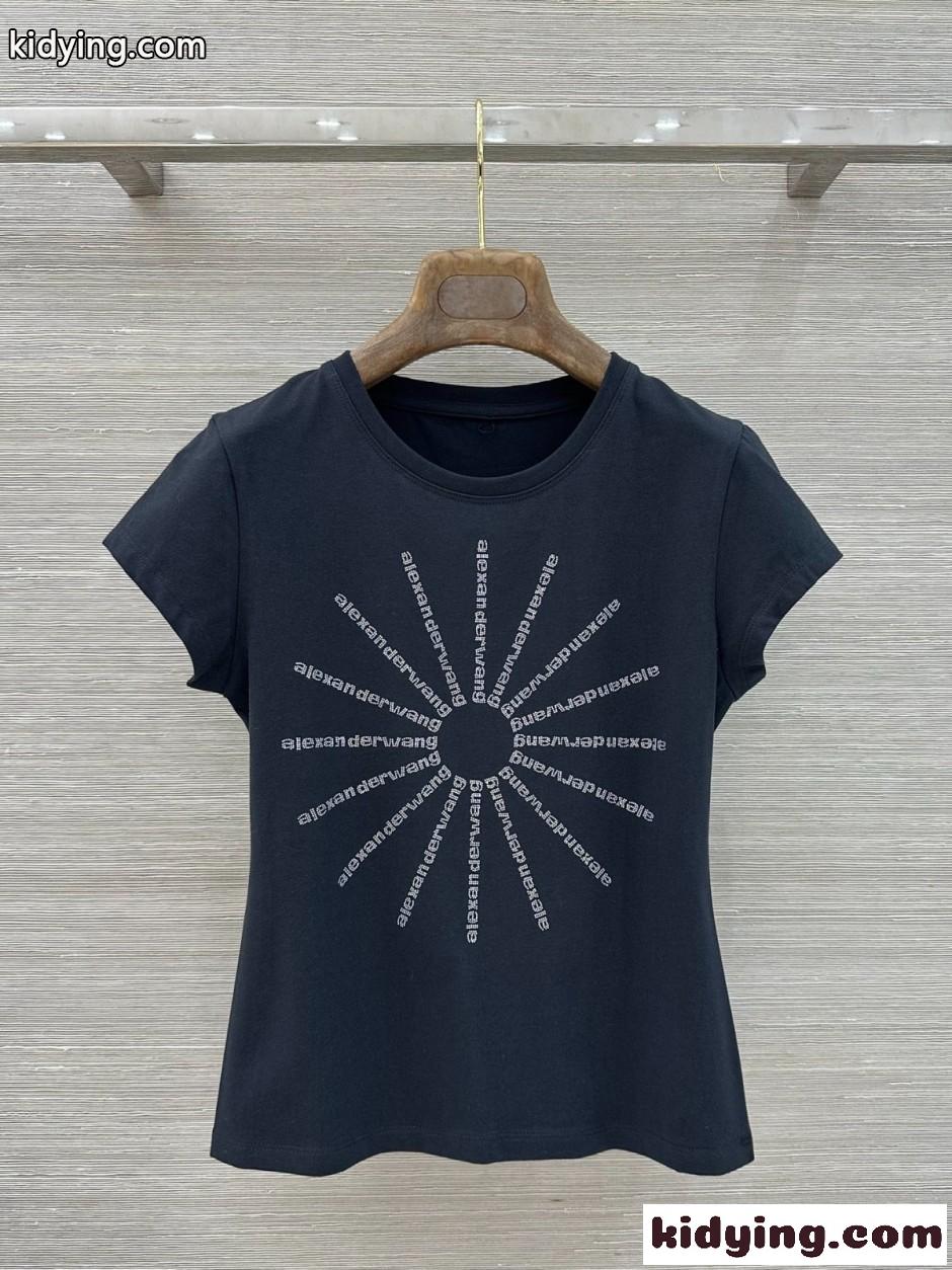 ラインストーンロゴ 半袖Tシャツ アレキサンダーワング Tシャツ コピー ブラック-0