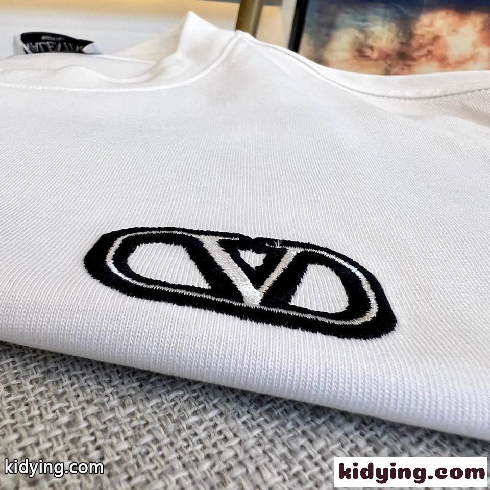 Vロゴ 刺繍入り コットン 半袖Tシャツ ヴァレンティノ Tシャツ コピー メンズ ホワイト-3