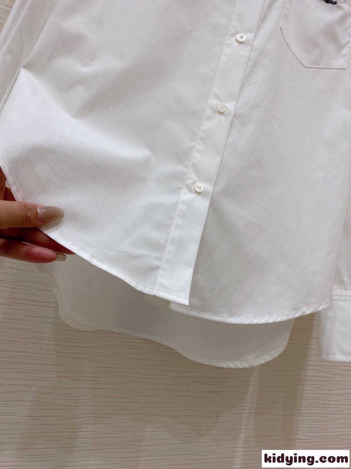 シンプル 着心地いい ロゴ 刺繍 ゆったり セリーヌ シャツ コピー レディース トップス 白 ホワイト-3