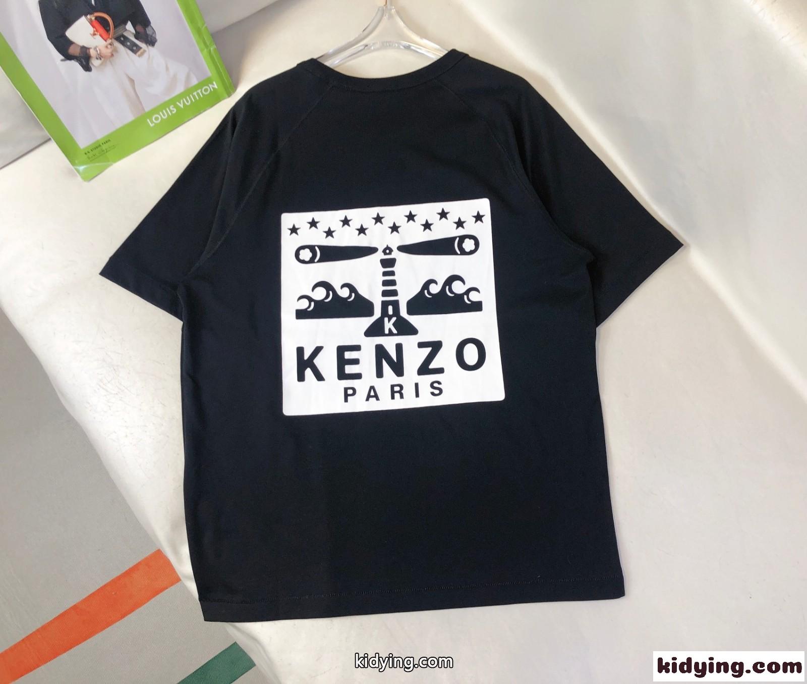 シンプル クルーネック プリント 半袖Tシャツ ケンゾー Tシャツ コピー ユニセックス-1