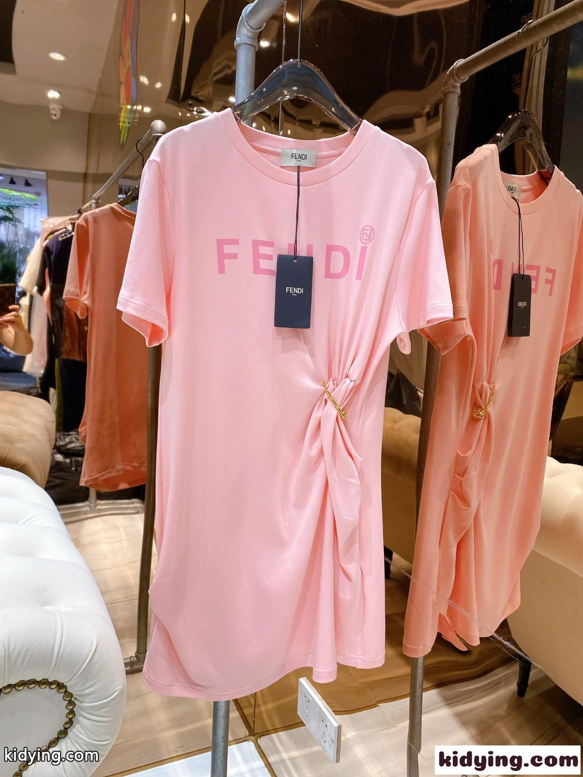 Fendi x Versace 人気 シンプル ロゴ プリント クルーネック フェンディ ワンピース コピー ストレッチ カジュアルワンピース-2
