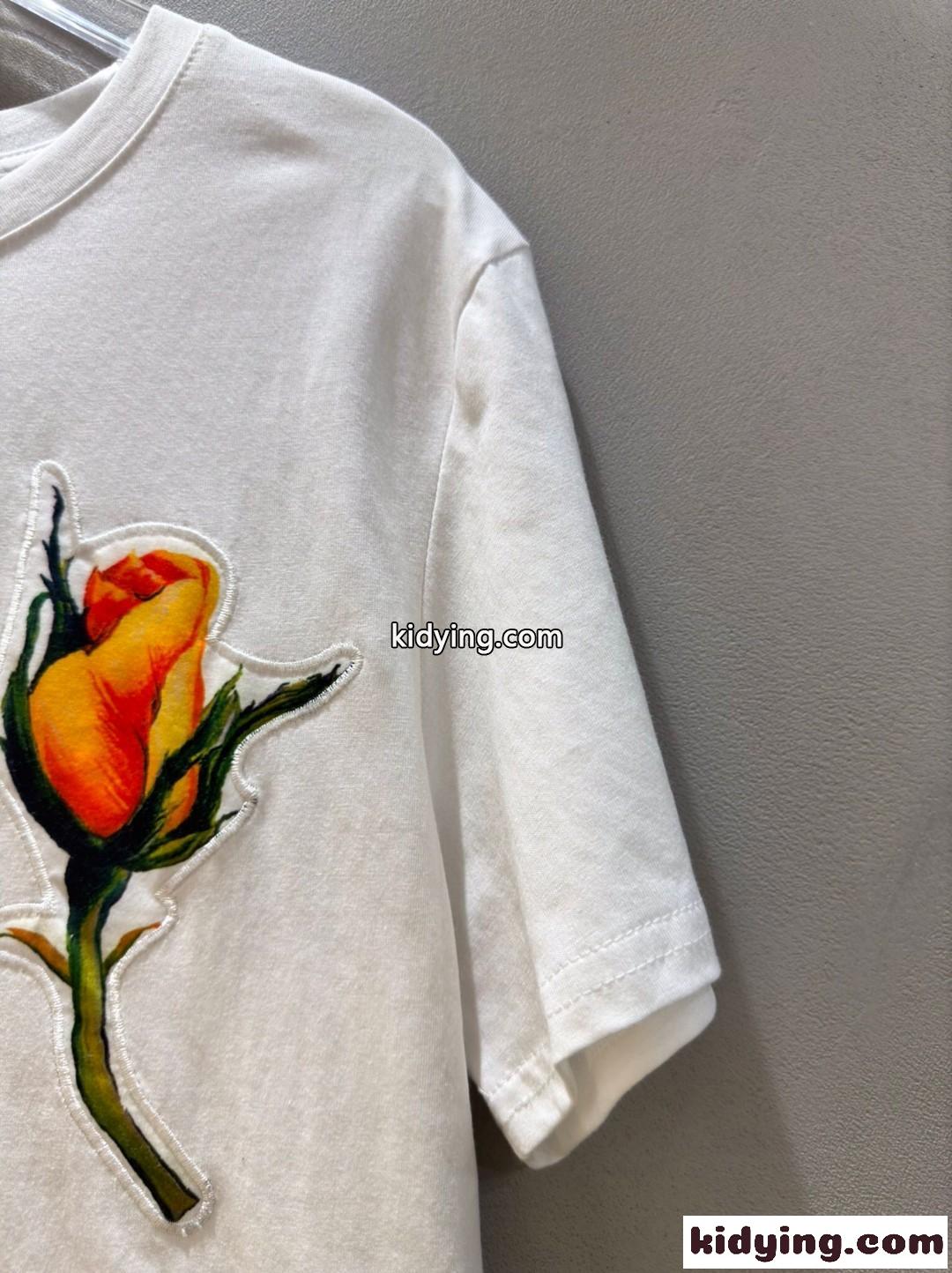 DGロゴ&イエローローズパッチ ドルチェ&ガッバーナ 半袖Tシャツ 偽物 ホワイト-2