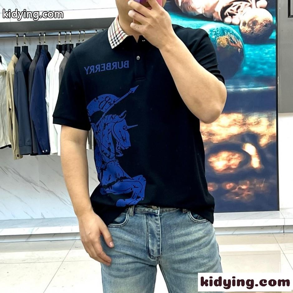 バーバリー Tシャツ 偽物 EKD コットンピケ 半袖 ポロシャツ ブラック-1