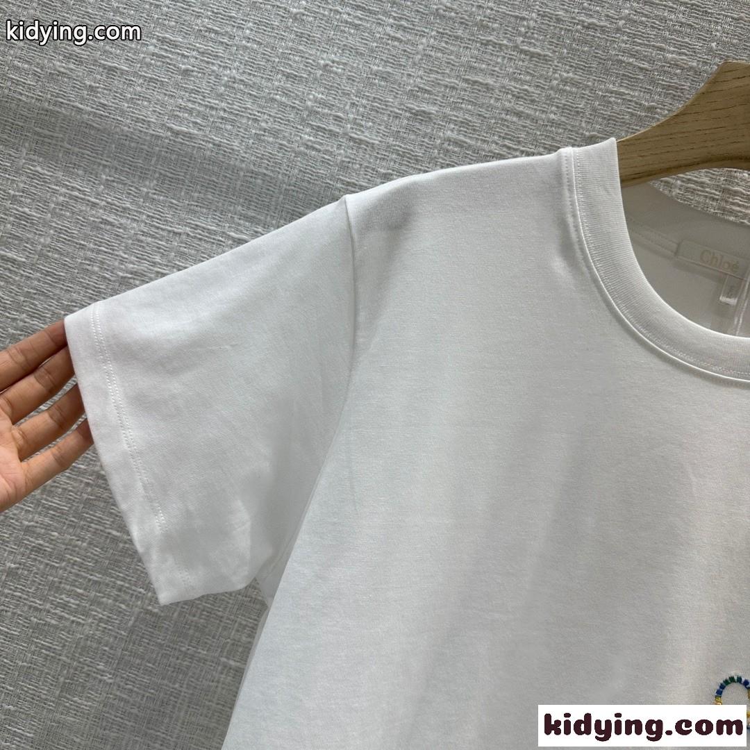 カジュアル 刺繍入り 半袖Tシャツ クロエ Tシャツ コピー ホワイト-0